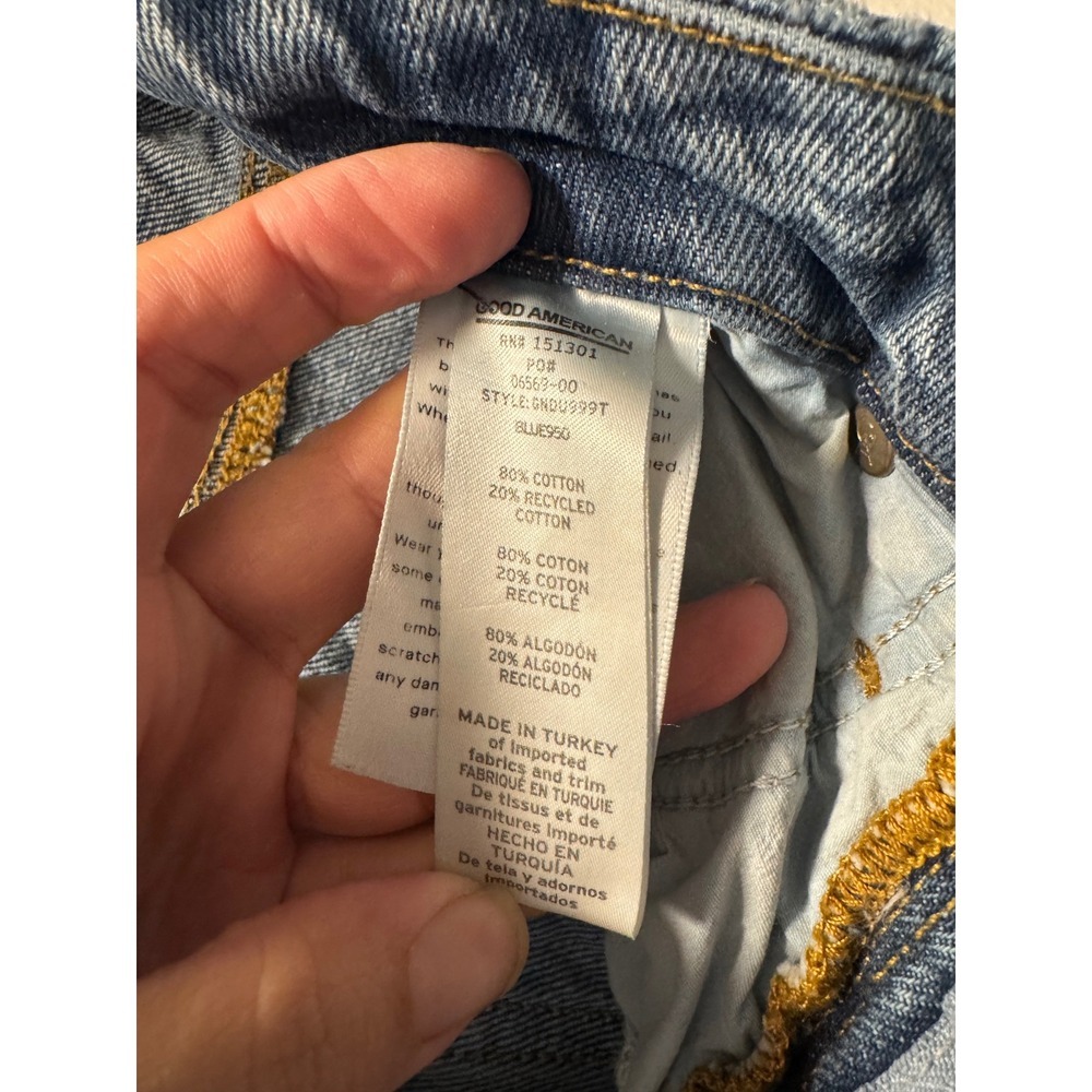 Good American Good 90s Duster Distressed Straight Leg Blue Jeans 8/29 GNDU999T - Picture 4 of 4
